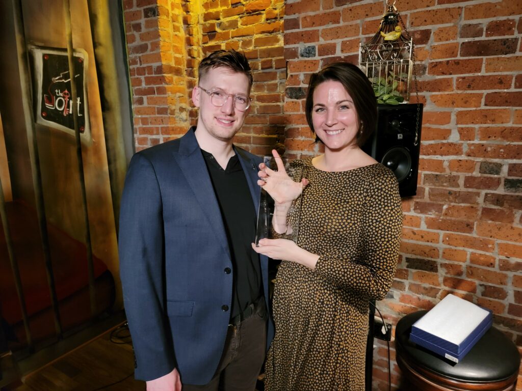 CCO Sam O’Connell and CEO Holly K. Pilcavage accepted a Gold American Advertising Award on behalf of Coal Creative on February 24.